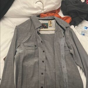 Gray Lightweight Shirt Jacket with Contrast Collar